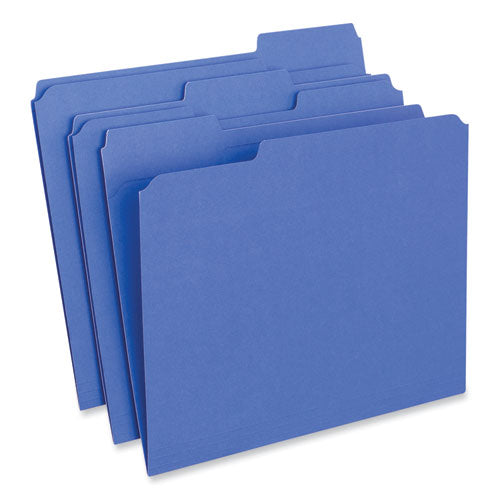 Reinforced Top-Tab File Folders, 1/3-Cut Tabs: Assorted, Letter Size, 1" Expansion, Blue, 100/Box-(UNV16161)