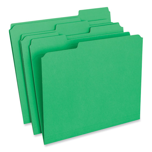 Reinforced Top-Tab File Folders, 1/3-Cut Tabs: Assorted, Letter Size, 1" Expansion, Green, 100/Box-(UNV16162)