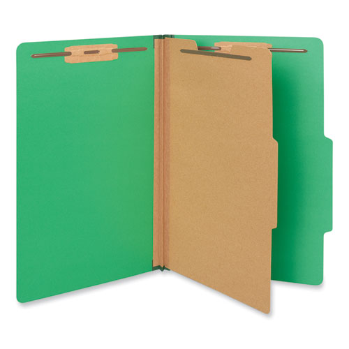 Bright Colored Pressboard Classification Folders, 2" Expansion, 1 Divider, 4 Fasteners, Legal Size, Emerald Green, 10/Box-(UNV10212)