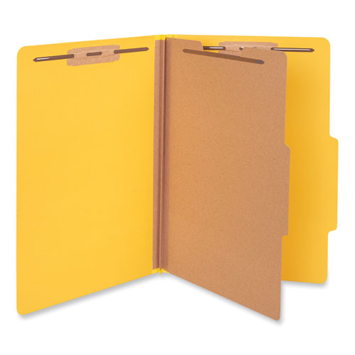 Bright Colored Pressboard Classification Folders, 2" Expansion, 1 Divider, 4 Fasteners, Legal Size, Yellow Exterior, 10/Box-(UNV10214)