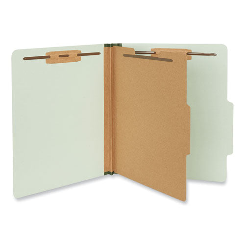 Four-Section Pressboard Classification Folders, 2" Expansion, 1 Divider, 4 Fasteners, Letter Size, Gray-Green, 10/Box-(UNV10253)