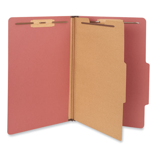 Four-Section Pressboard Classification Folders, 2" Expansion, 1 Divider, 4 Fasteners, Legal Size, Red Exterior, 10/Box-(UNV10260)