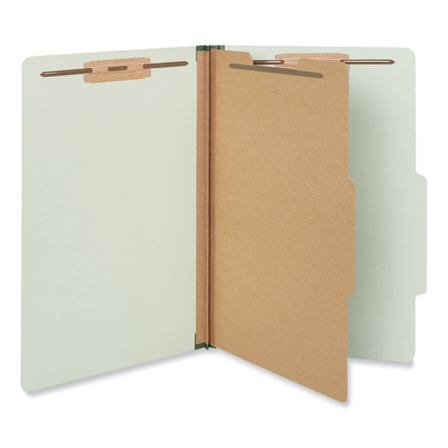 Four-Section Pressboard Classification Folders, 2" Expansion, 1 Divider, 4 Fasteners, Legal Size, Green Exterior, 10/Box-(UNV10261)