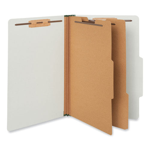 Six-Section Pressboard Classification Folders, 2" Expansion, 2 Dividers, 6 Fasteners, Legal Size, Gray Exterior, 10/Box-(UNV10282)