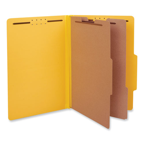 Bright Colored Pressboard Classification Folders, 2" Expansion, 2 Dividers, 6 Fasteners, Legal Size, Yellow Exterior, 10/Box-(UNV10314)