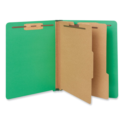 Deluxe Six-Section Pressboard End Tab Classification Folders, 2 Dividers, 6 Fasteners, Letter Size, Green, 10/Box-(UNV10317)