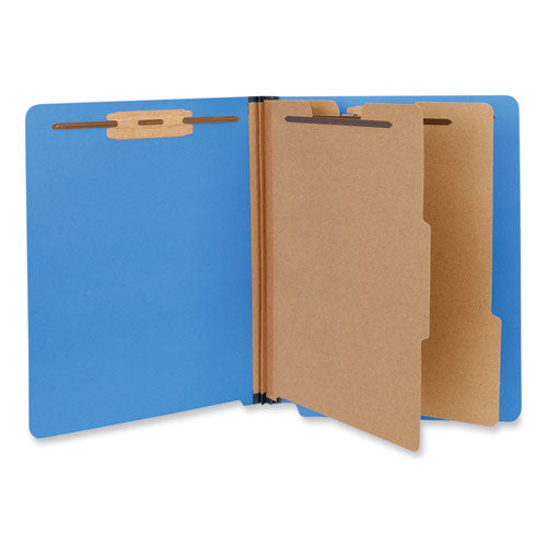 Deluxe Six-Section Pressboard End Tab Classification Folders, 2 Dividers, 6 Fasteners, Letter Size, Cobalt Blue, 10/Box-(UNV10318)