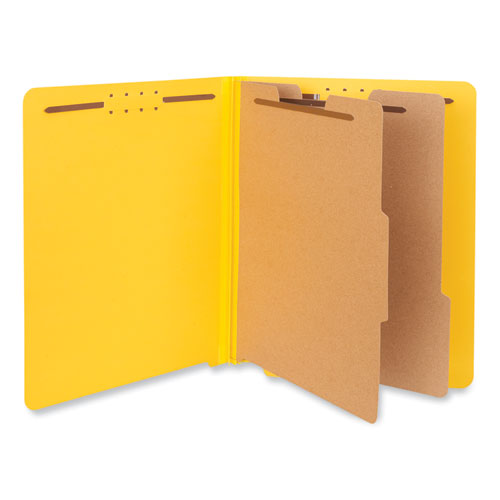 Deluxe Six-Section Pressboard End Tab Classification Folders, 2 Dividers, 6 Fasteners, Letter Size, Yellow, 10/Box-(UNV10319)