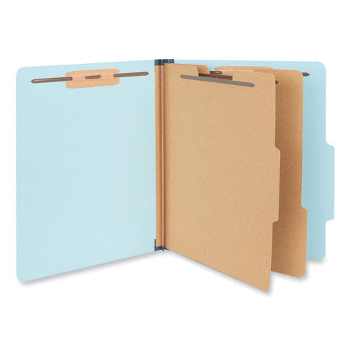 Six-Section Classification Folders, Heavy-Duty Pressboard Cover, 2 Dividers, 6 Fasteners, Letter Size, Light Blue, 20/Box-(UNV10409)