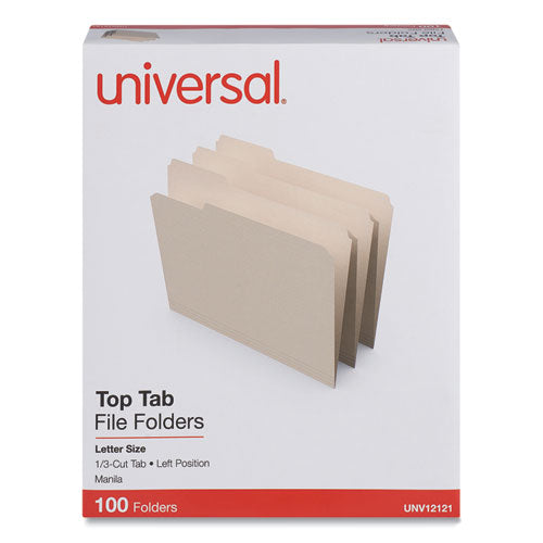 Top Tab File Folders, 1/3-Cut Tabs: Left Position, Letter Size, 0.75" Expansion, Manila, 100/Box-(UNV12121)