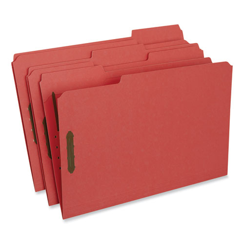 Deluxe Reinforced Top Tab Fastener Folders, 0.75" Expansion, 2 Fasteners, Legal Size, Red Exterior, 50/Box-(UNV13527)