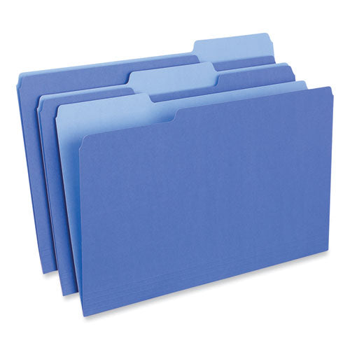 Interior File Folders, 1/3-Cut Tabs: Assorted, Legal Size, 11-pt Stock, Blue, 100/Box-(UNV15301)