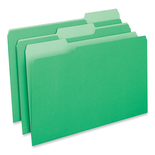 Interior File Folders, 1/3-Cut Tabs: Assorted, Legal Size, 11-pt Stock, Green, 100/Box-(UNV15302)