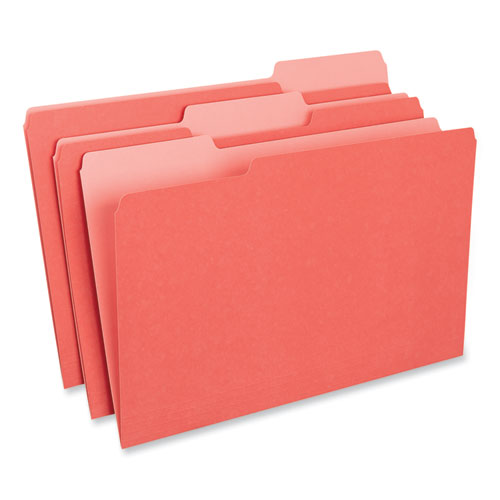 Interior File Folders, 1/3-Cut Tabs: Assorted, Legal Size, 11-pt Stock, Red, 100/Box-(UNV15303)