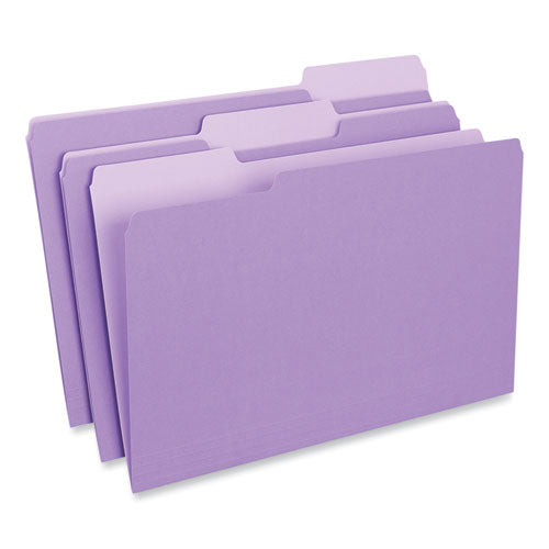 Interior File Folders, 1/3-Cut Tabs: Assorted, Legal Size, 11-pt Stock, Violet, 100/Box-(UNV15305)