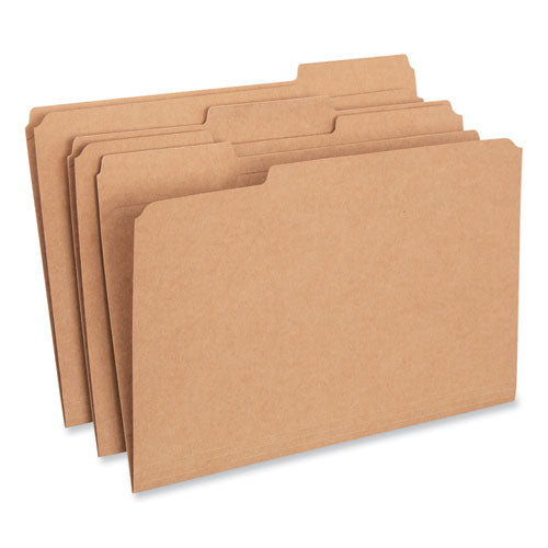 Reinforced Kraft Top Tab File Folders, 1/3-Cut Tabs: Assorted, Legal Size, 0.75" Expansion, Brown, 100/Box-(UNV16143)