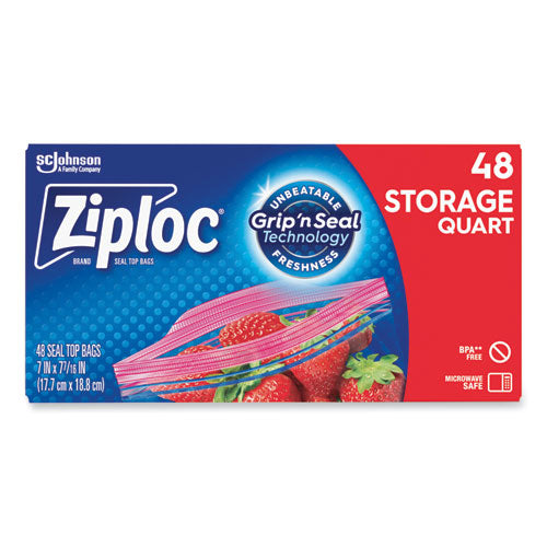 Double Zipper Storage Bags, 1 qt, 1.75 mil, 9.63" x 8.5", Clear, 9/Carton-(SJN314469)