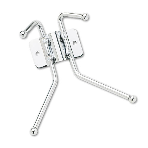 Metal Wall Rack, Two Ball-Tipped Double-Hooks, Metal, 6.5w x 3d x 7h, Chrome-(SAF4160)