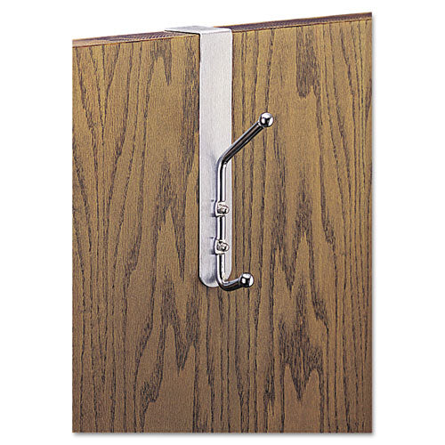 Over-The-Door Double Coat Hook, Chrome-Plated Steel, Satin Aluminum Base-(SAF4166)