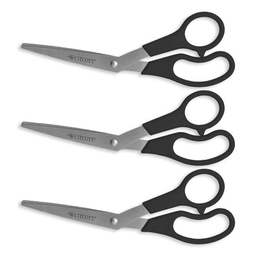 Value Line Stainless Steel Shears, 8" Long, 3.5" Cut Length, Black Offset Handles, 3/Pack-(ACM13402)