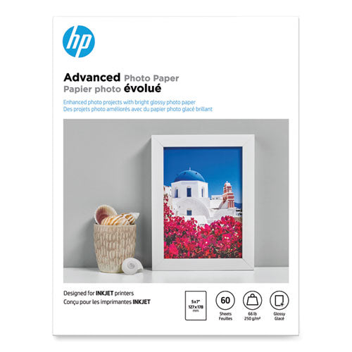 Advanced Photo Paper, 10.5 mil, 5 x 7, Glossy White, 60/Pack-(HEWQ8690A)