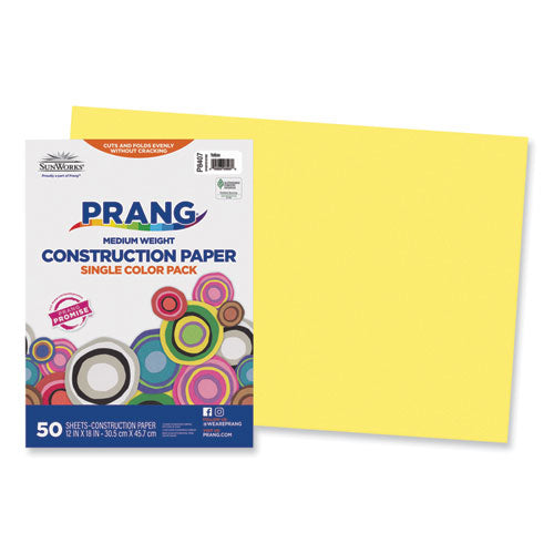 SunWorks Construction Paper, 50 lb Text Weight, 12 x 18, Yellow, 50/Pack-(PAC8407)