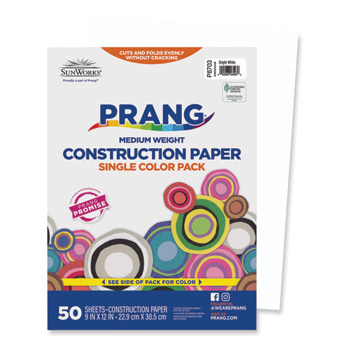 SunWorks Construction Paper, 50 lb Text Weight, 9 x 12, Bright White, 50/Pack-(PAC8703)