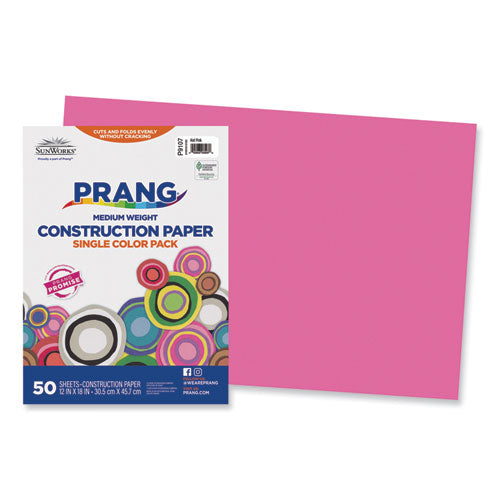 SunWorks Construction Paper, 50 lb Text Weight, 12 x 18, Hot Pink, 50/Pack-(PAC9107)