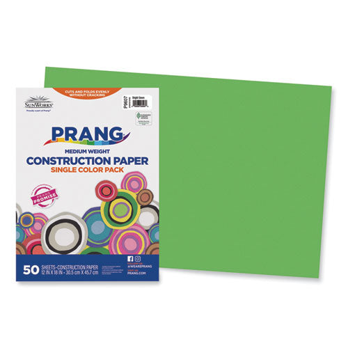 SunWorks Construction Paper, 50 lb Text Weight, 12 x 18, Bright Green, 50/Pack-(PAC9607)