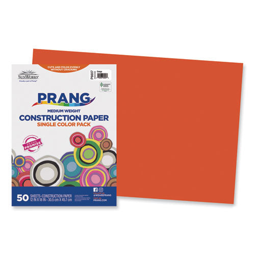 SunWorks Construction Paper, 50 lb Text Weight, 12 x 18, Orange, 50/Pack-(PAC6607)