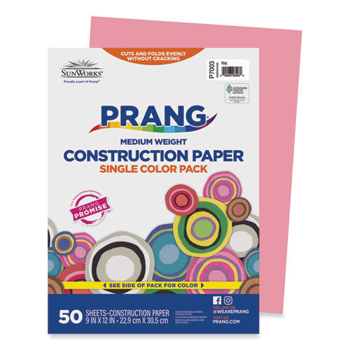 SunWorks Construction Paper, 50 lb Text Weight, 9 x 12, Pink, 50/Pack-(PAC7003)