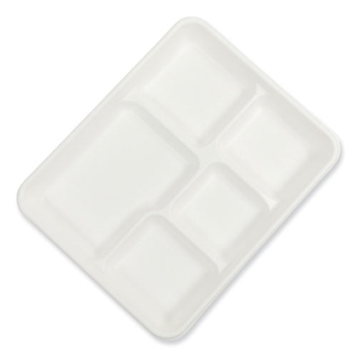 Bagasse PFAS-Free Food Tray, 5-Compartment, 8.26 x 10.23 x 0.94, White, Bamboo/Sugarcane, 500/Carton-(RPPTL15TNPFA)