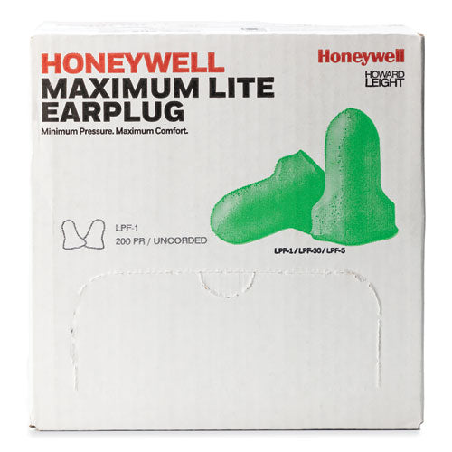 MAXIMUM Lite Single-Use Earplugs, Cordless, 30NRR, Green, 200 Pairs-(HOWLPF1)