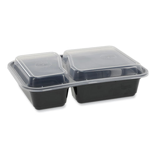 Newspring VERSAtainer Microwavable Containers, Rectangular, 2-Compartment, 30 oz, 6 x 8.5 x 2.5, Black/Clear, Plastic, 150/CT-(PCTNC8288B)