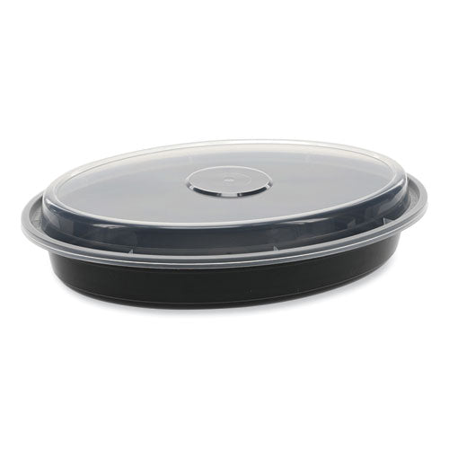 Newspring VERSAtainer Microwavable Containers, Oval, 24 oz, 9.1 x 6.7 x 1.45, Black/Clear, Plastic, 150/Carton-(PCTOC24B)