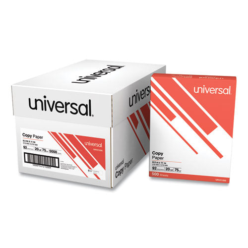 Copy Paper, 92 Bright, 20 lb Bond Weight, 8.5 x 11, White, 500 Sheets/Ream, 10 Reams/Carton-(UNV21200)