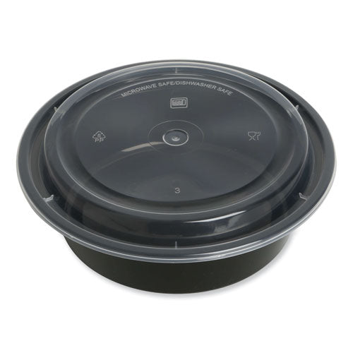 Food Container, 32 oz, 7.28 x 7.28 x 2.55, Black/Clear, Plastic, 150/Carton-(GENTORND32)