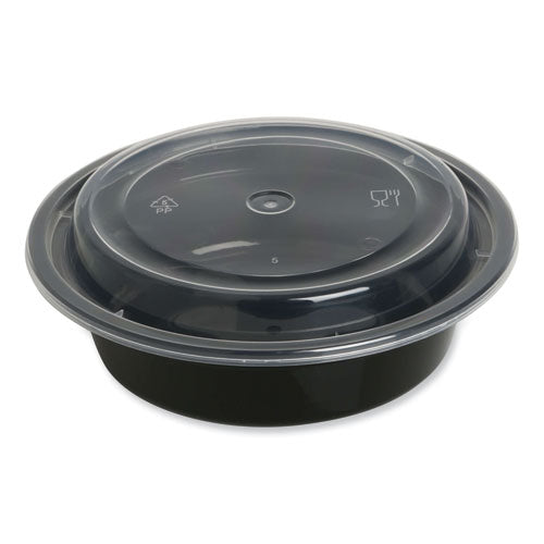 Food Container, 16 oz, 6.29 x 6.29 x 1.96, Black/Clear, Plastic, 150/Carton-(GENTORND16)