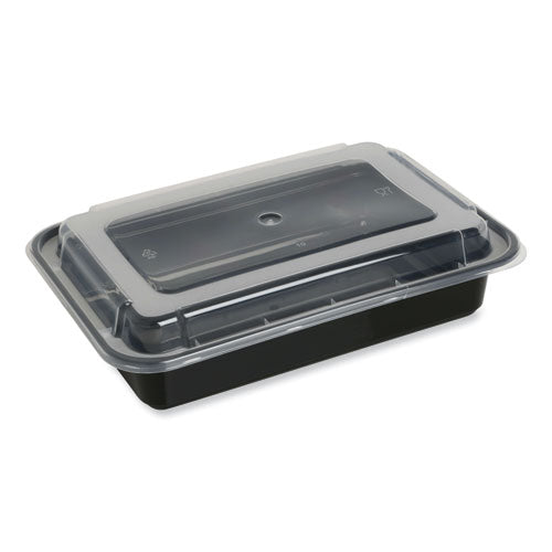 Food Container, 38 oz, 8.81 x 6.02 x 2.48, Black/Clear, Plastic, 150/Carton-(GENTORECT38)