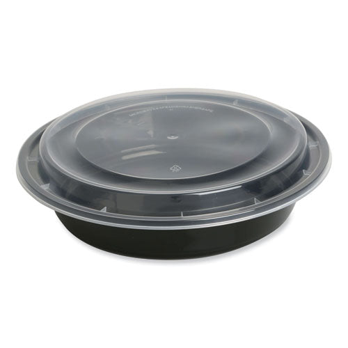 Food Container, 48 oz, 8.85 x 8.85 x 2.24, Black/Clear, Plastic, 150/Carton-(GENTORND48)