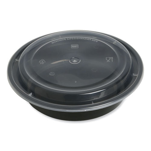 Food Container, 24 oz, 7.28 x 7.28 x 1.96, Black/Clear, Plastic, 150/Carton-(GENTORND24)