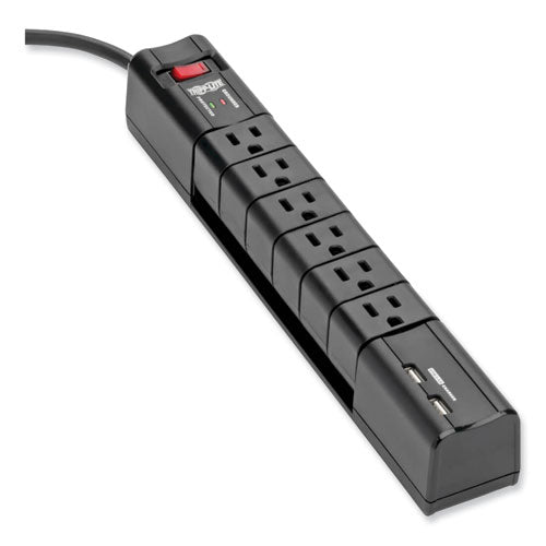 Protect It! Surge Protector, 6 AC Outlets/2 USB Ports, 8 ft Cord, 1,080 J, Black-(TRPTLP608RUSBB)