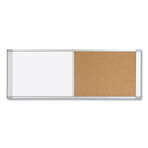 Combo Cubicle Workstation Dry Erase/Cork Board, 36 x 18, Natural/White Surface, Aluminum Frame-(BVCXA10003700)