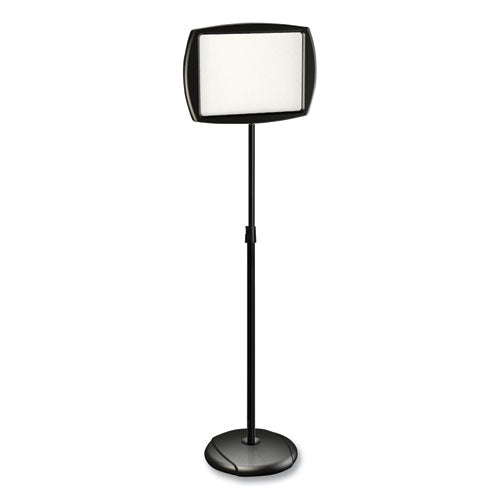 Floor Stand Sign Holder, Rectangle, 15 x 11, 66" High, White Surface, Black Steel Frame-(BVCSIG07060101)