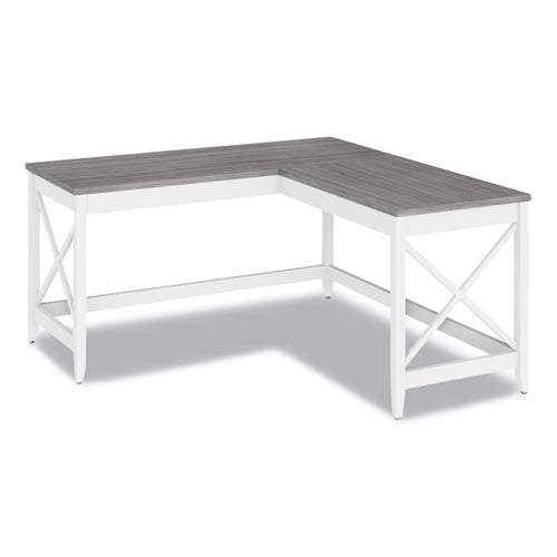 L-Shaped Farmhouse Desk, 58.27" x 58.27" x 29.53", Gray/White-(ALEWSF5959GY)