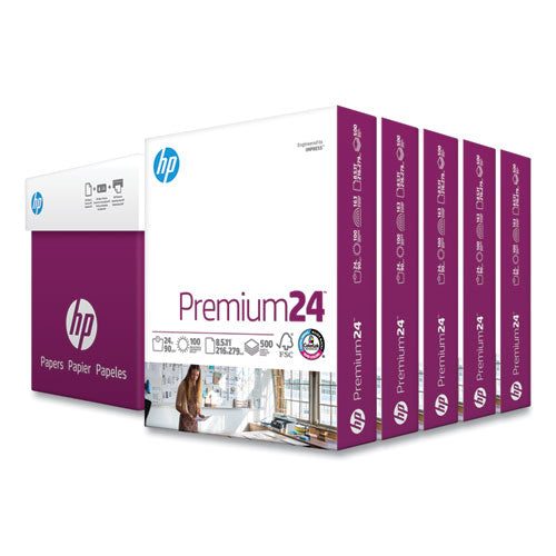 Premium24 Paper, 98 Bright, 24 lb Bond Weight, 8.5 x 11, Ultra White, 500 Sheets/Ream, 5 Reams/Carton-(HEW115300)