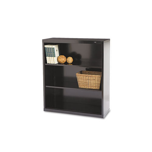 Metal Bookcase, Three-Shelf, 34.5w x 13.5d x 40h, Black-(TNNB42BK)