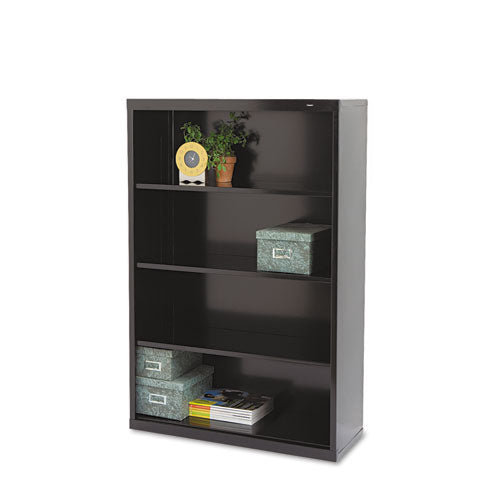 Metal Bookcase, Four-Shelf, 34.5w x 13.5d x 52.5h, Black-(TNNB53BK)