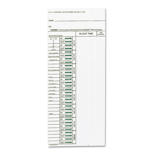 Time Clock Cards for Acroprint ATT310, One Side, 4 x 10, 200/Pack-(ACP096103080)